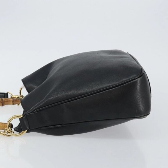 GUCCI Bamboo Shoulder Bag Leather 2way Black Gold 001 1638 Auth 142796 - Picture 5 of 16